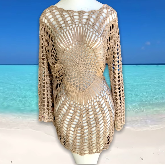 Very J Sexy Open Crochet Beach Swim Vacay Cover Up - Picture 7 of 8